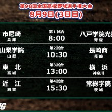 【甲子園】地元兵庫の市尼崎が登場！東北－横浜の注目カードも　3日目の予定