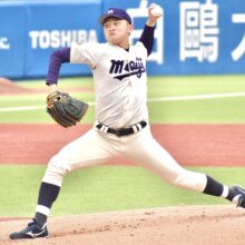 明大・石原勇輝がリーグ戦初先発で6回無失点の好投「先発ピッチャーは蒔田、村田だけじゃない」