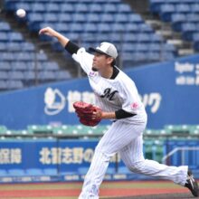 ライブBPに登板したロッテ・西村天裕（撮影＝岩下雄太）