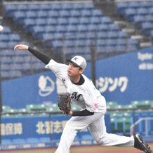 ライブBPに登板したロッテ・吉田凌（撮影＝岩下雄太）