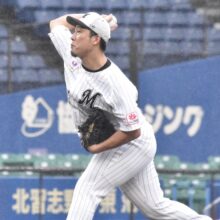 ライブBPに登板したロッテ・八木彬（撮影＝岩下雄太）