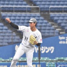 ライブBPに登板したロッテ・大谷輝龍（撮影＝岩下雄太）