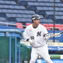 ライブBPで打席に立ったロッテ・愛斗（撮影＝岩下雄太）